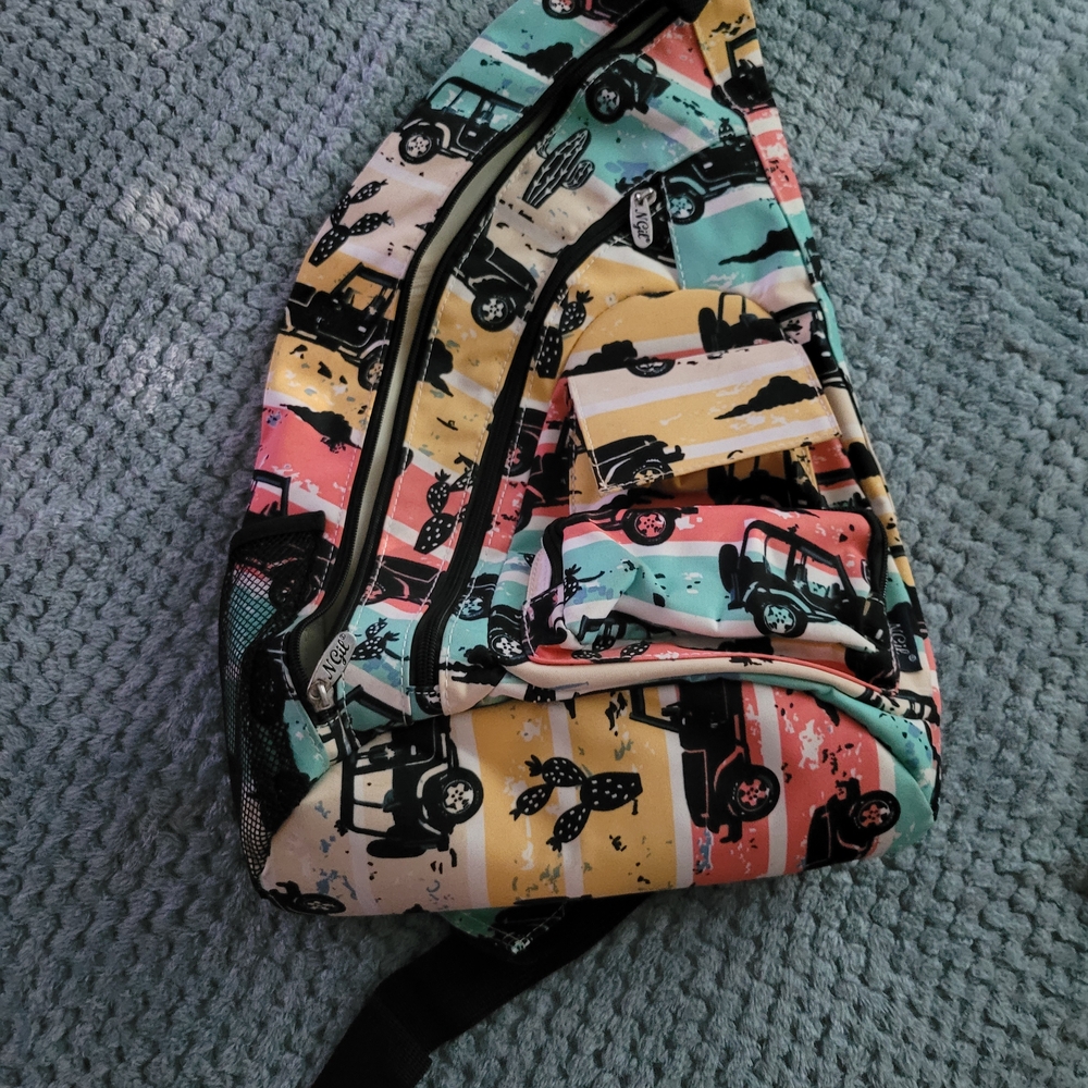 Colorful Crossbody Bag with Car Print